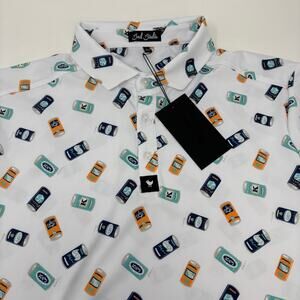 Bad Birdie Large Crushable Beer Can Pattern Short Sleeve Golf Polo Shirt NWT